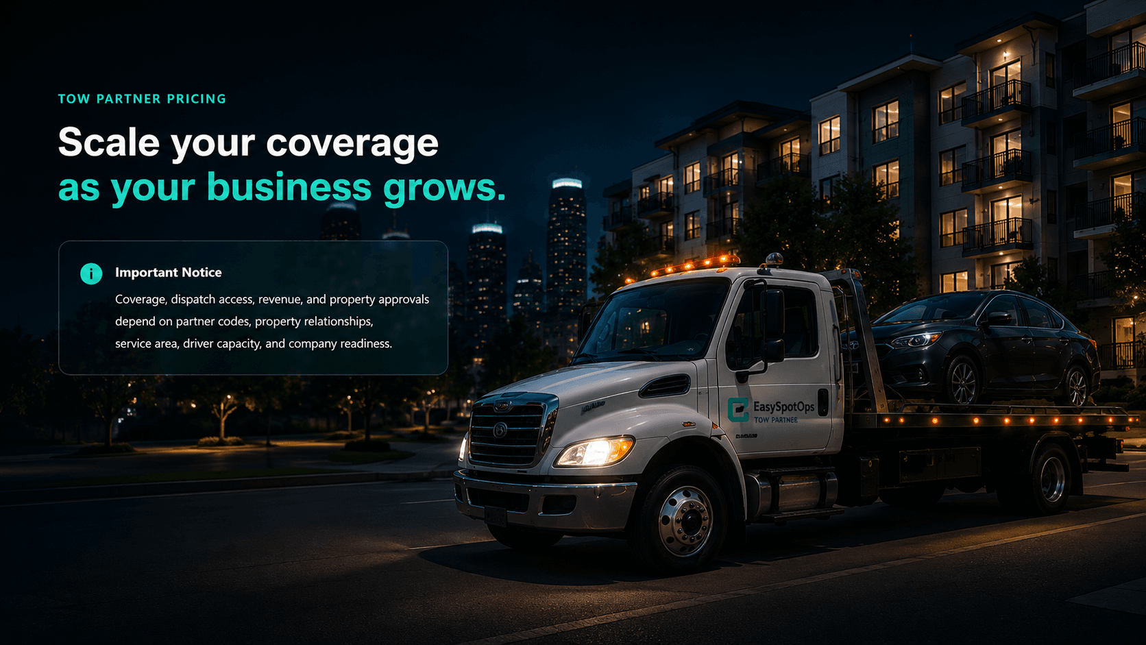 EasySpotOps Tow Partner truck outside an apartment community